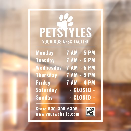 Moderne professionele Logo openingstijden wit Raamsticker (Vel 2)