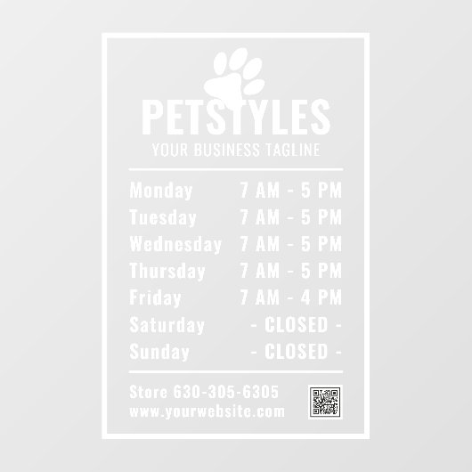 Moderne professionele Logo openingstijden wit Raamsticker (Vel)