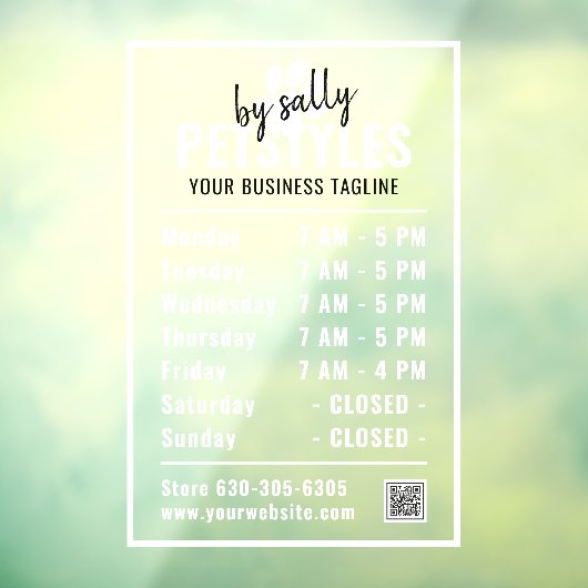 Moderne professionele Logo openingstijden zwart wi Raamsticker (Vel 3)