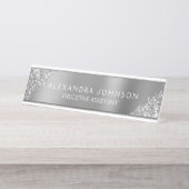Moderne Professionele Luxe Zilveren Sparkle Glitte Bureau Naambordje (Voorkant)