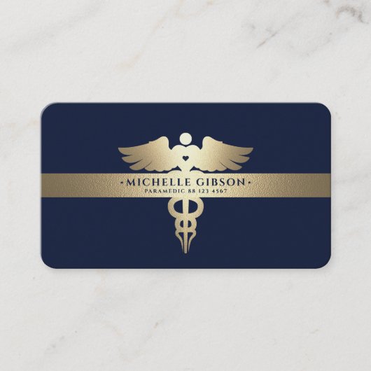 Moderne Professionele Medische Caduceus Blauw Faux Visitekaartje (Voorkant)