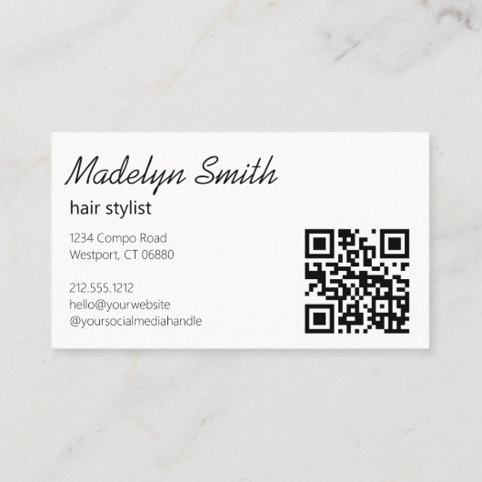 Moderne professionele, minimale QR-code met haarst Visitekaartje (Achterkant)