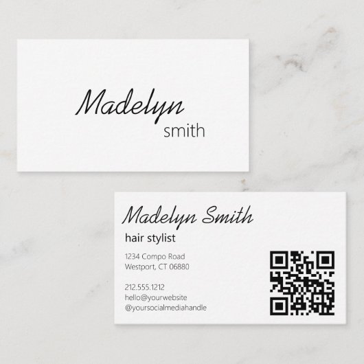 Moderne professionele, minimale QR-code met haarst Visitekaartje (Voorkant / Achterkant)