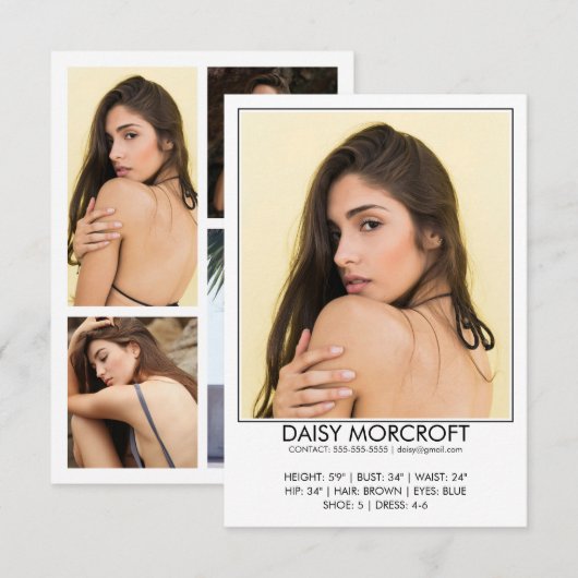 Moderne Professionele Model Actor Foto Comp Kaart (Voorkant / Achterkant)