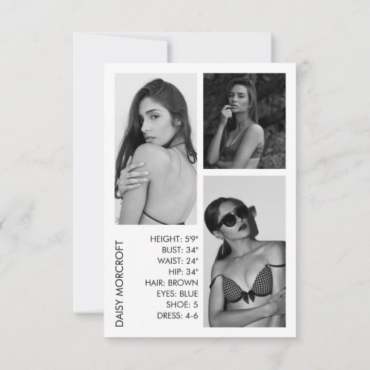 Moderne Professionele Model Actor Foto Comp Kaart (Achterkant)