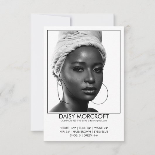 Moderne Professionele Model Actor Foto Comp Kaart (Voorkant)