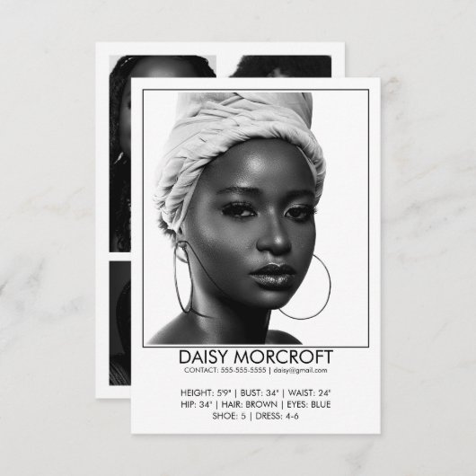 Moderne Professionele Model Actor Foto Comp Kaart (Voorkant / Achterkant)