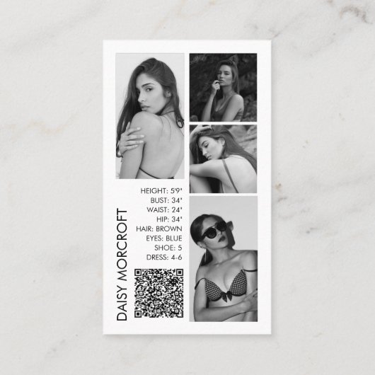 Moderne Professionele Model Actor Foto Comp Kaart Visitekaartje (Achterkant)