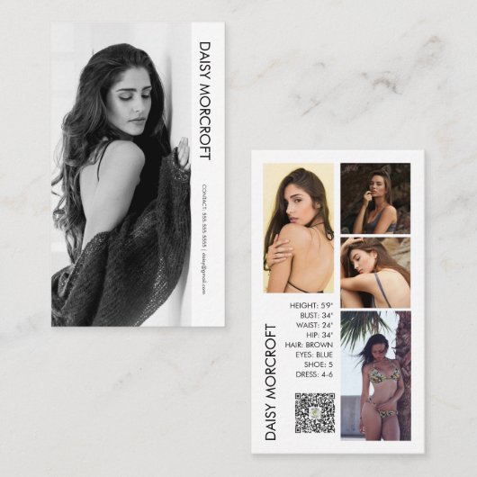 Moderne Professionele Model Actor Foto Comp Kaart Visitekaartje (Voorkant / Achterkant)