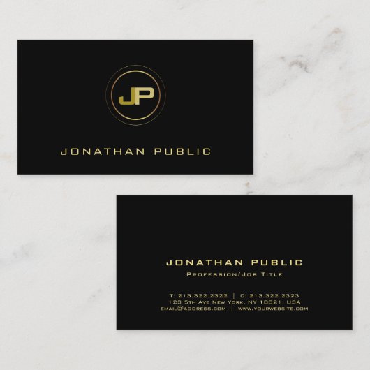 Moderne professionele monogram elegant zwart goud visitekaartje (Voorkant / Achterkant)