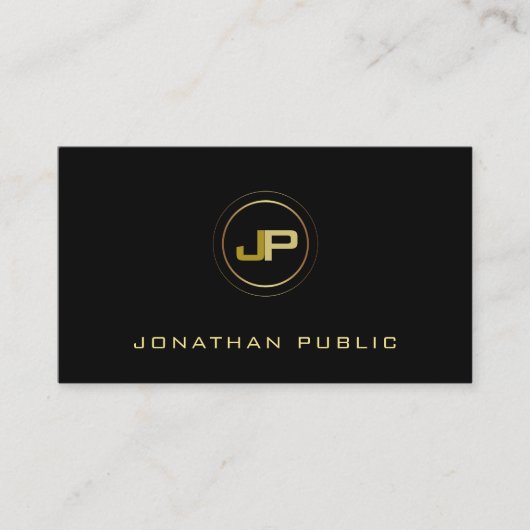 Moderne professionele monogram elegant zwart goud visitekaartje (Voorkant)