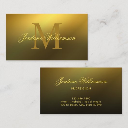 Moderne professionele monogram Gold gradiënt Visitekaartje (Voorkant / Achterkant)