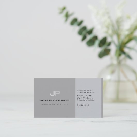 Moderne professionele monogram in Elegant Grey Visitekaartje (Staand voorkant)
