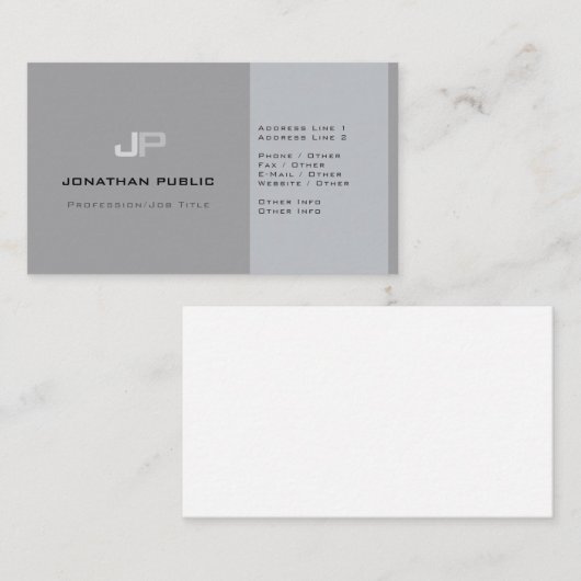 Moderne professionele monogram in Elegant Grey Visitekaartje (Voorkant / Achterkant)