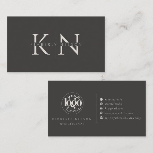 Moderne professionele monogram minimalistisch visitekaartje (Voorkant / Achterkant)