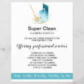 Moderne professionele poetsvrouw reinigt commercie flyer (Voorkant)