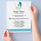 Moderne professionele poetsvrouw reinigt commercie flyer (Hand)