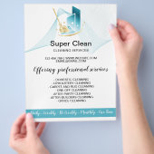 Moderne professionele poetsvrouw reinigt commercie flyer (Hand)