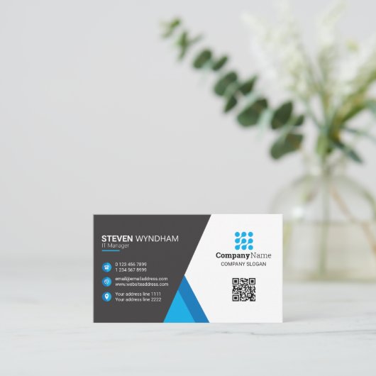 Moderne professionele QR-code - blauw Visitekaartje (Staand voorkant)