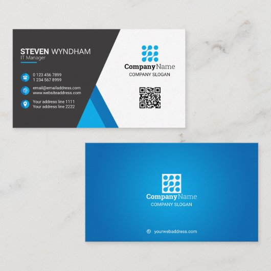 Moderne professionele QR-code - blauw Visitekaartje (Voorkant / Achterkant)