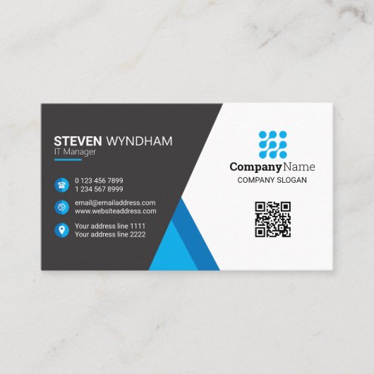 Moderne professionele QR-code - blauw Visitekaartje (Voorkant)