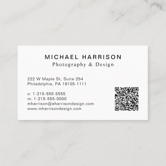 Moderne professionele QR code foto Visitekaartje (Achterkant)
