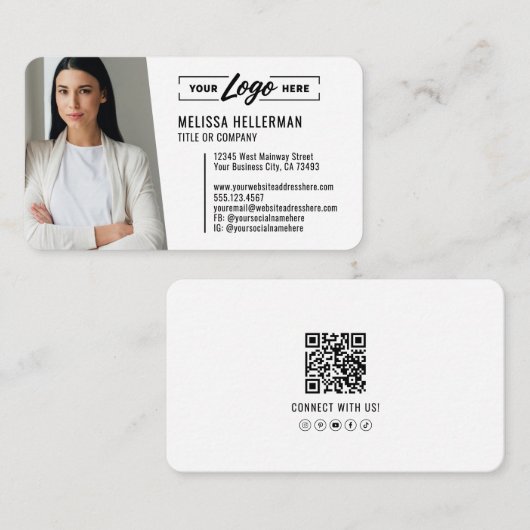 Moderne professionele QR-code fotologo Visitekaartje (Voorkant / Achterkant)