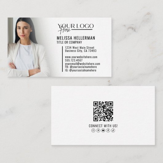 Moderne professionele QR-code fotologo Visitekaartje (Voorkant / Achterkant)
