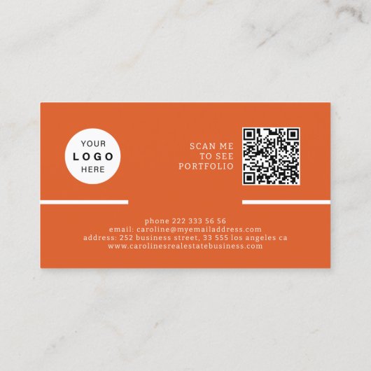 Moderne professionele QR CODE logo foto sinaasappe Visitekaartje (Achterkant)