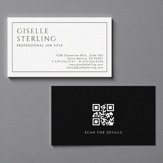 Moderne Professionele QR Code Minimalistische Zwar Visitekaartje