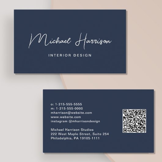 Moderne professionele QR-code voor script: blauw Visitekaartje