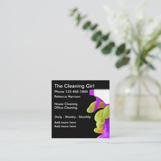 Moderne professionele reinigingsservice vierkante visitekaartje (Staand voorkant)