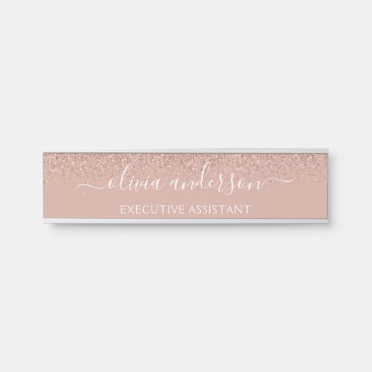 Moderne professionele Roos Gold Blush Pink Glitter Deurbordje (Voorkant)