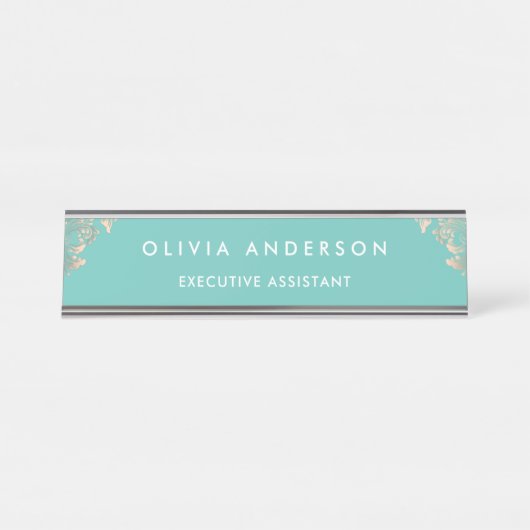 Moderne professionele Roos Gold Sparkle Glitter De Bureau Naambordje (Voorkant)