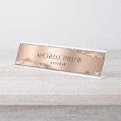 Moderne professionele Roos Gold Sparkle Glitter De Bureau Naambordje (Voorkant)