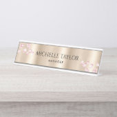 Moderne professionele Roos Gouden Sparkle Diamonds Bureau Naambordje (Voorkant)