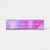 Moderne Professionele Roze Paarse Sparkle Glitter Bureau Naambordje (Voorkant)