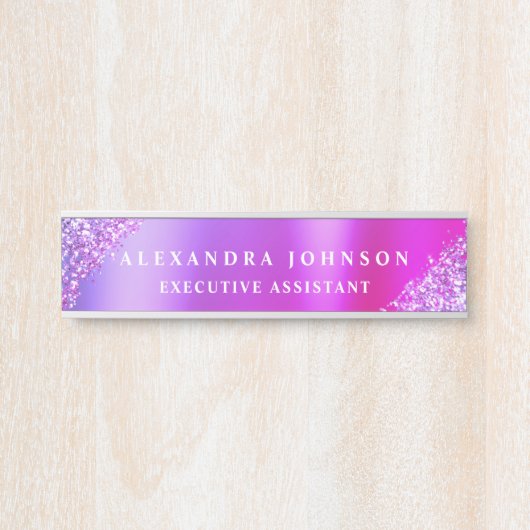 Moderne Professionele Roze Paarse Sparkle Glitter Deurbordje (Voorkant)