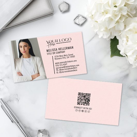 Moderne professionele roze QR-code fotologo Visitekaartje