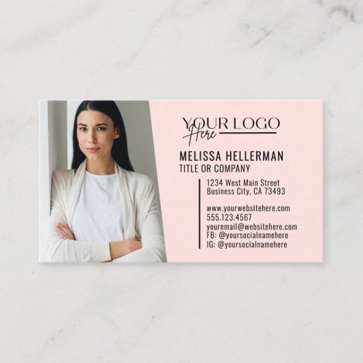 Moderne professionele roze QR-code fotologo Visitekaartje (Voorkant)