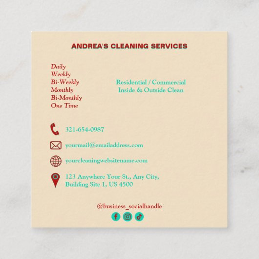 Moderne professionele schoonmaakdiensten Rood en B Vierkante Visitekaartje (Achterkant)