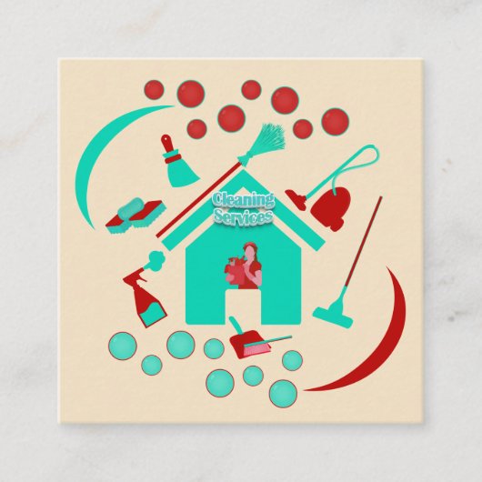 Moderne professionele schoonmaakdiensten Rood en B Vierkante Visitekaartje (Voorkant)