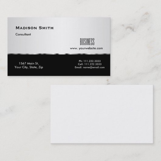 Moderne professionele Silver Metal Consultant Visitekaartje (Voorkant / Achterkant)