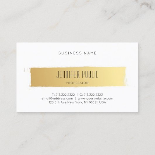 Moderne professionele Sjabloon Luxe Goud Wit Visitekaartje (Achterkant)