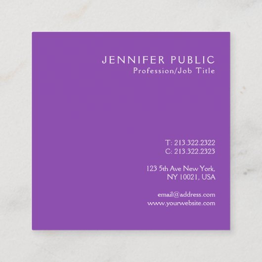 Moderne professionele Sjabloon van elegant Violet Vierkante Visitekaartje (Achterkant)