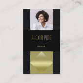 Moderne Professionele Slanke Zwart Gouden Foto QR  Visitekaartje (Voorkant)