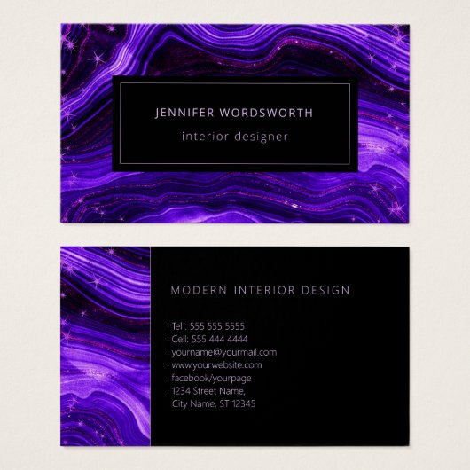 Moderne professionele Waterverf Agate Paarse Geode Visitekaartje (Voorkant /achterkant)