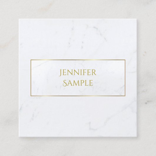 Moderne Professionele Witte Marmeren Gouden Tekst Vierkante Visitekaartje (Voorkant)