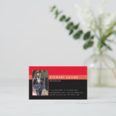 Moderne professionele zwarte en rode foto visitekaartje (Staand voorkant)