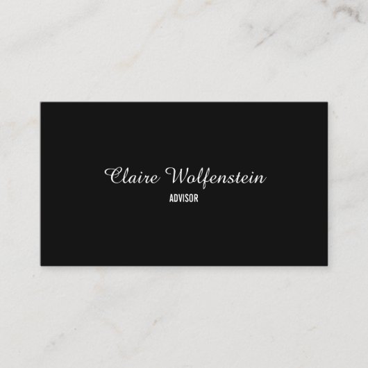 Moderne professionele zwarte en witte script visitekaartje (Voorkant)